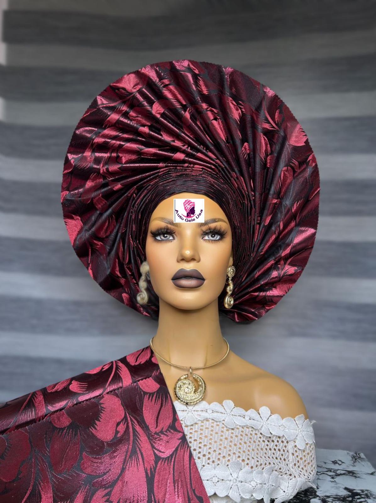 burgundy sego gele hat